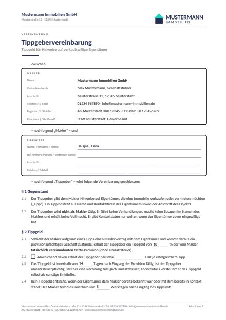 Vorschau Tippgebervereinbarung